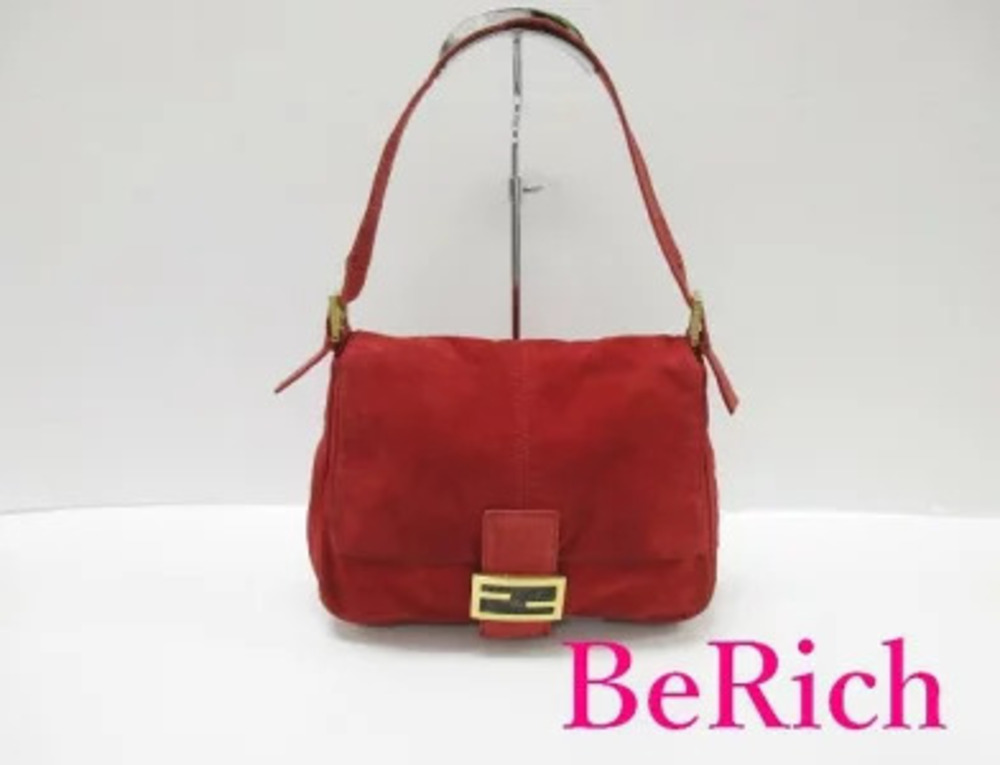 Fendi Shoulder Bag Mamma Bucket Red Suede Leather One Semi Handbag